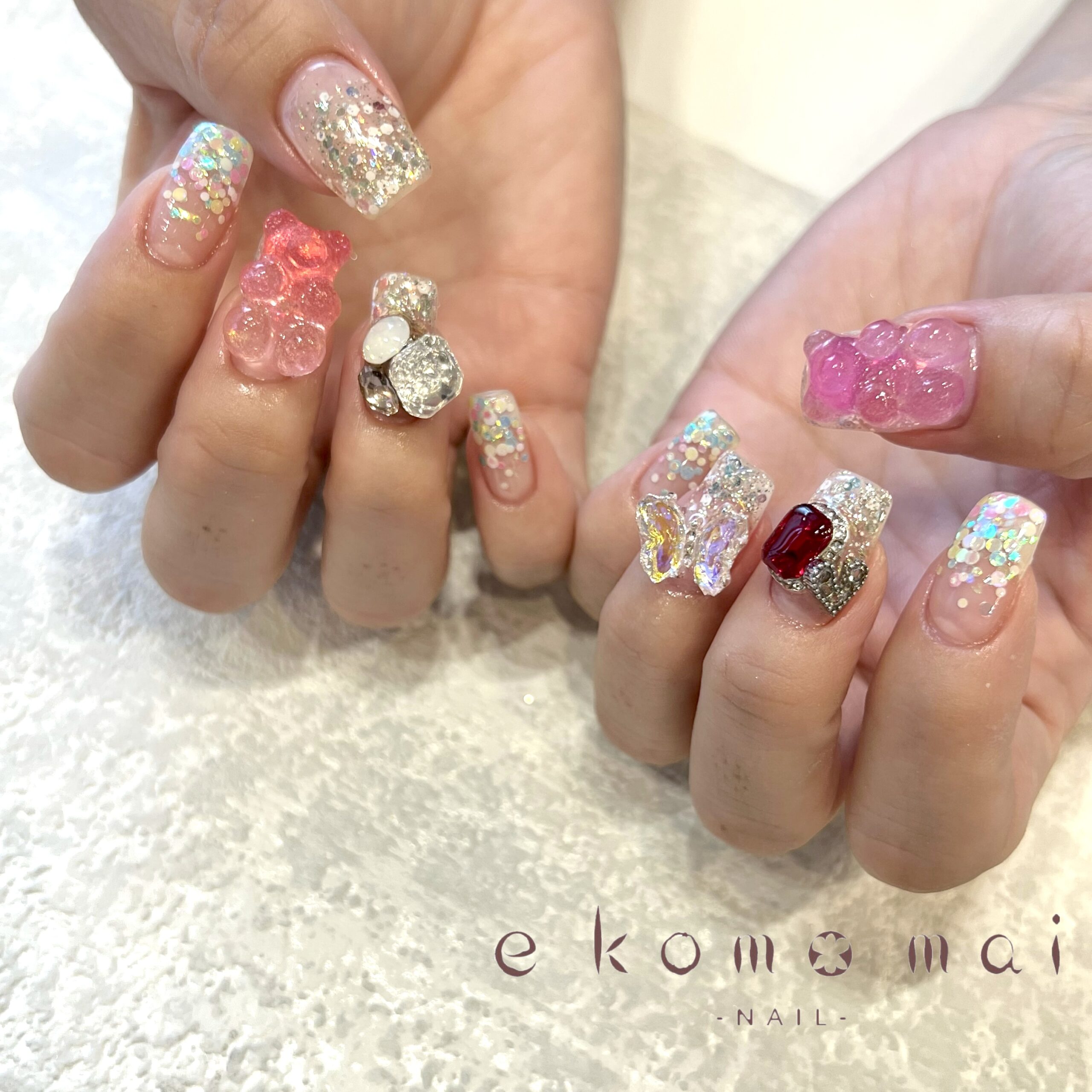 くまちゃんパーツネイル | 溝の口ネイルサロン e komo mai(エコモマイ)